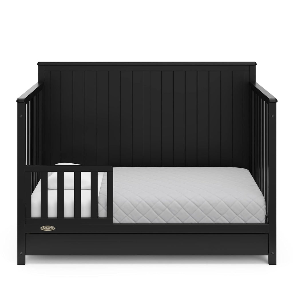 Graco Hadley 5-in-1 Convertible Crib with Drawer – GREENGUARD Gold Certified, Fits Standard Crib Mattress, Converts to Toddler Bed, Daybed and Full Bed, 4 Adjustable Mattress Heights (Black)