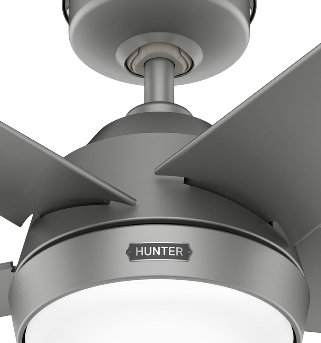 Hunter Skyflow 52 inch Indoor/Outdoor Ceiling Fan with Light and Wall Control, Matte Silver Ceiling Fan, 3 Speed WhisperWind Motor, 52612, for Coastal Patios, Pergolas, Bedrooms, or Living Rooms