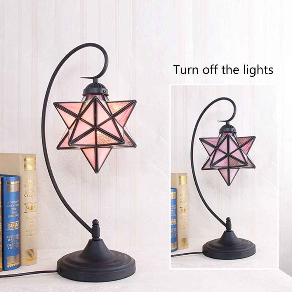Glass Table Lamp Creative Star Table Light Modern Indoor Desk Light with Plug Bedroom Living Room Hotel Office Table Lamp Bedside Lights Black Metal Base