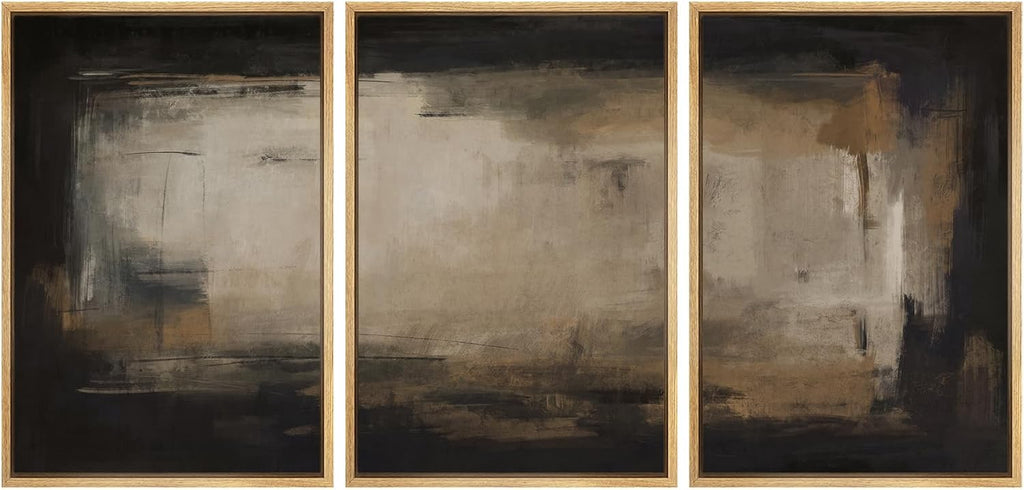 SIGNFORD Framed Canvas Print Wall Art Set Shadow Layers Abstract Dark Brown and Black Illustrations Modern Art Relax/Calm for Living Room, Bedroom, Office - 24'x36'x3 Natural