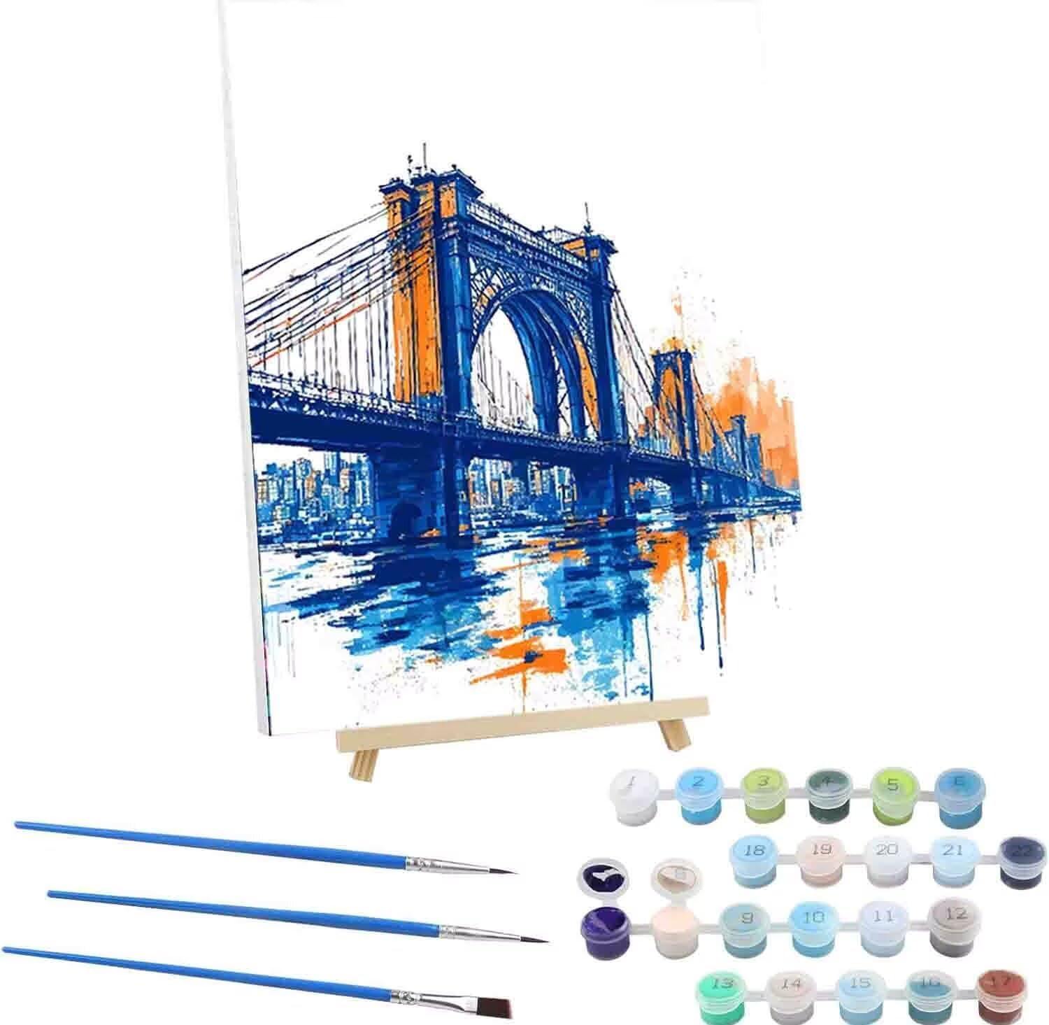 Landscape Paint by Numbers Golden Gate Bridge Paint by Numbers Kit for Adults, Pre Drawn Canvas Painting Kits with 3 Paintbrushes and Acrylic Oil Painting, Hobbies for Women 40x53in (with Frame) -t388