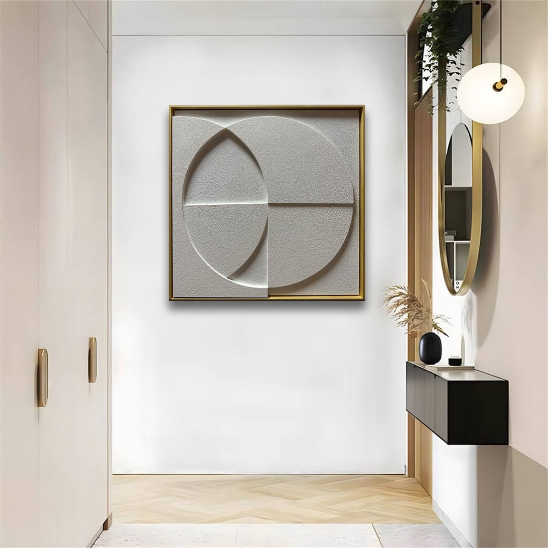 Slyart White Texture Wall Art, Handmade Abstract 3D Minimalist Plaster Paintings, Wabi-Sabi Wall Art 24x24 Inch Wall Decor