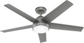 Hunter Skyflow 52 inch Indoor/Outdoor Ceiling Fan with Light and Wall Control, Matte Silver Ceiling Fan, 3 Speed WhisperWind Motor, 52612, for Coastal Patios, Pergolas, Bedrooms, or Living Rooms