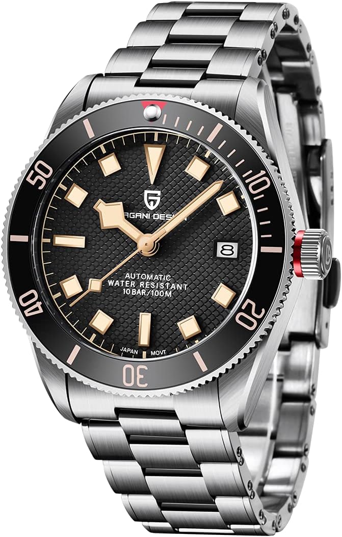 HaiQin Pagani Design 1671 V2 Classic Men's Automatic Watches Japanese NH35A Self-Winding Movement 100M Waterproof Mechanical Watch, Stainless Steel Aluminum Bezel Fashion Business Luminous Watch Date