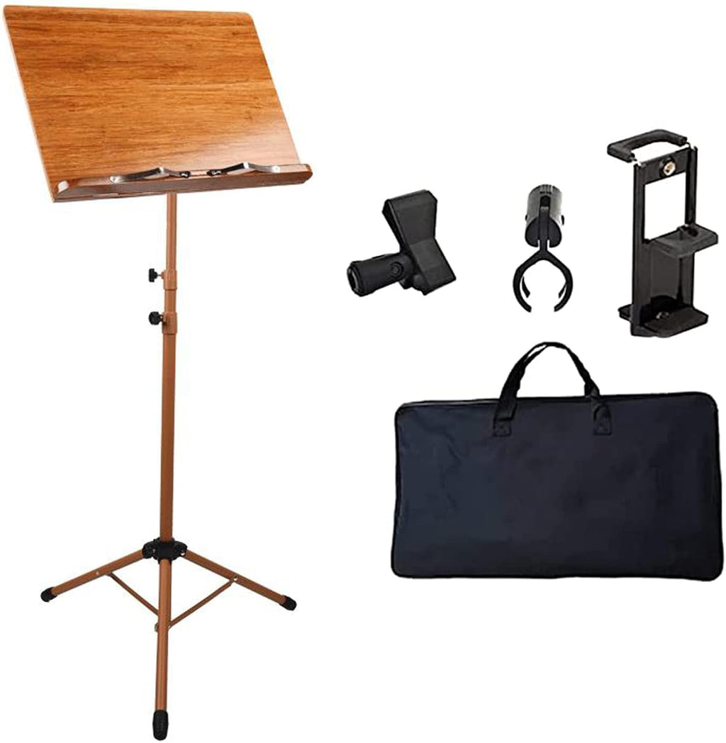 Portable Lightweight Music Stand, Two-in-one Dual-use Bamboo Book Stand, Sheet Music Stand with Violin Hanger, The Surface is Painted to Prolong The Service Life(Wood 17cm*45cm*75cm)