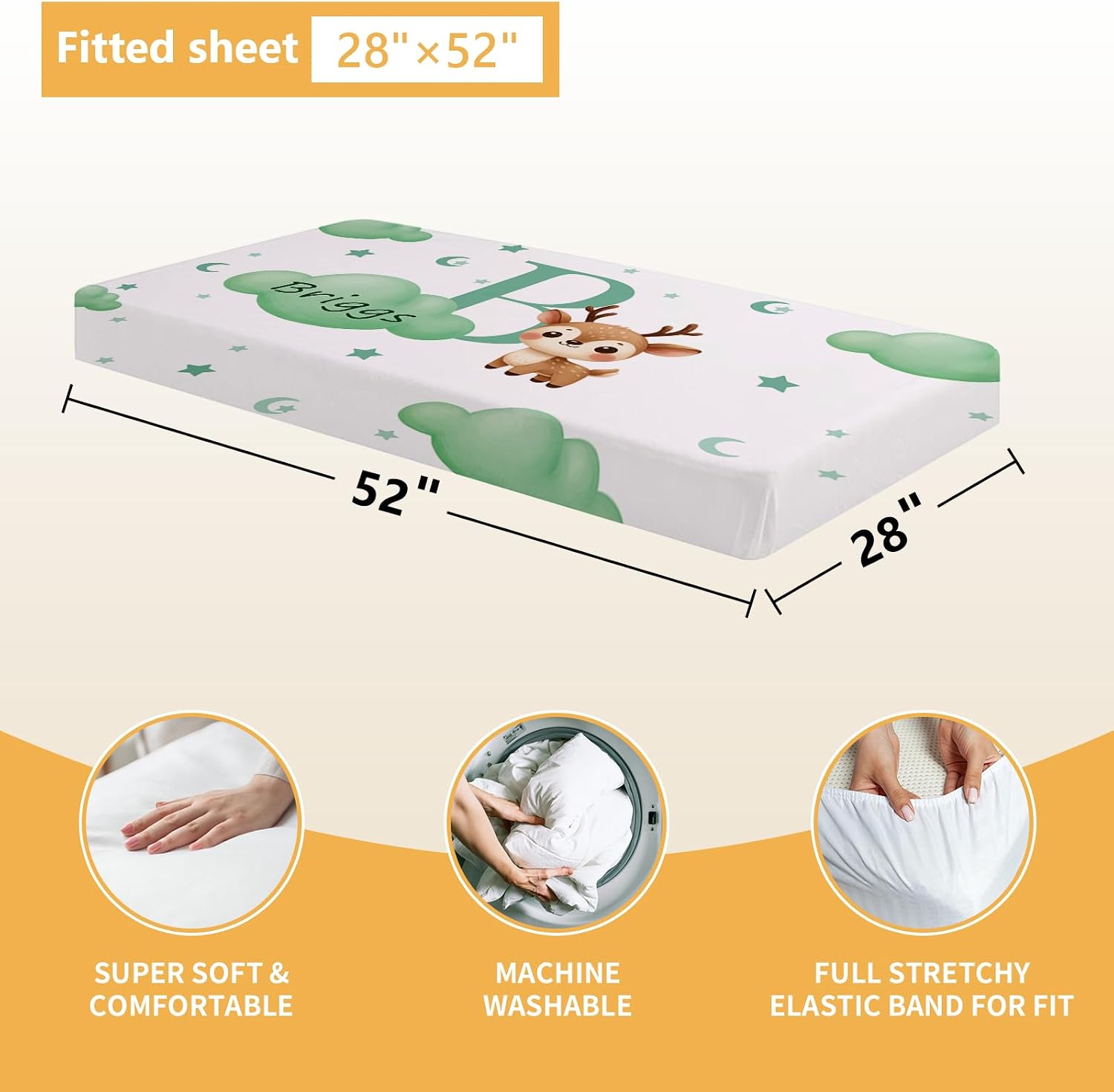 Terwex Personalized Crib Bedding Set, 5 Pcs Custom Nursery Bedding Sets with Name, Infant Bedding Set for Baby Girl Boy, Green Deer Double Layer Baby Crib Set, Toddlers Babies Kids Customized Gifts