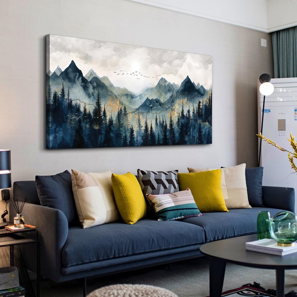 ERQINHUA Canvas Wall Decor For Bedroom Large Wall Art For Living Room Modern Office Decorations Abstract Watercolour Painting Mountain Landscape Wall Pictures Printed Artworks Home Decor 30'X60'