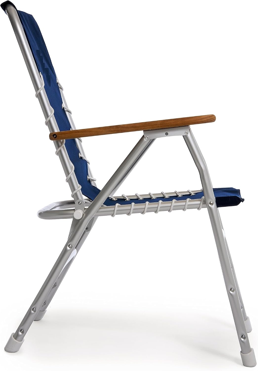 Boat Chairs High Back Navy Blue Deck Folding Marine Aluminum Teak Furniture Set of 2 M150NB