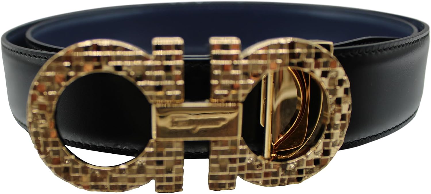 Salvatore Ferragamo Gancini Logo Engraved Reversible Gold Buckle Belt