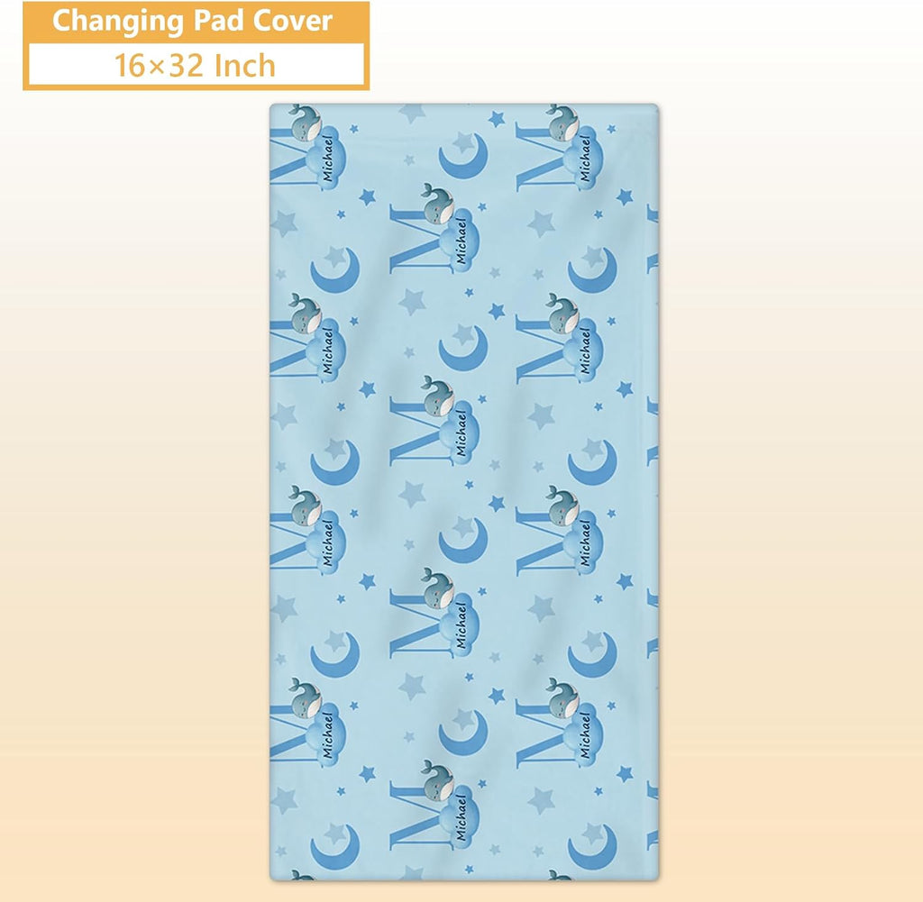 Terwex Personalized Crib Bedding Set, 5 Pcs Custom Nursery Bedding Sets with Name, Infant Bedding Set for Baby Boys Girls, Blue Dolphin Double Layer Baby Crib Set, Babies Toddlers Kids Customized Gift