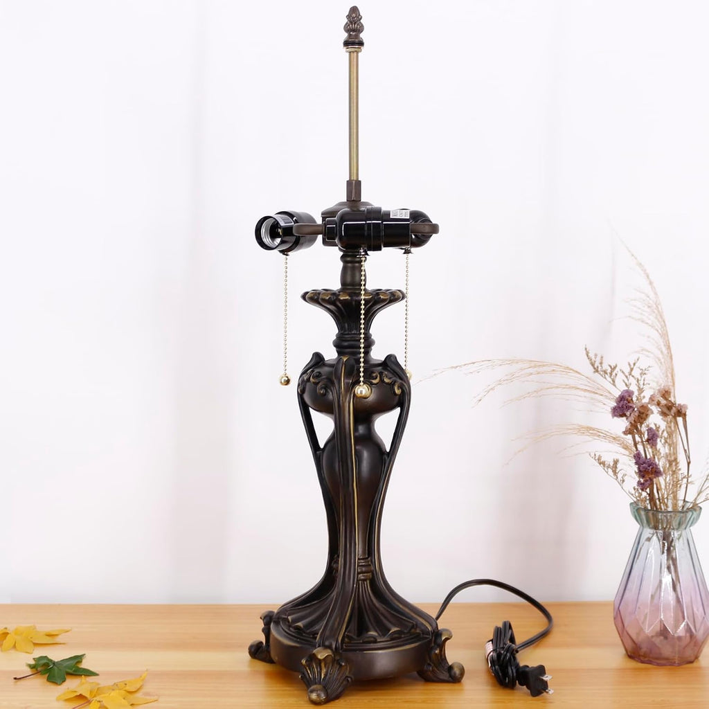 Table Lamp Base Replacement Only, Wide 8 Height 24 Inch, Fit for 12, 14, 16, 18 Inch Tiffany Style Stained Glass Lampshade, Dark Bronze Finish, Resin, Pull Chain Switch(L (W8H24 Inch))