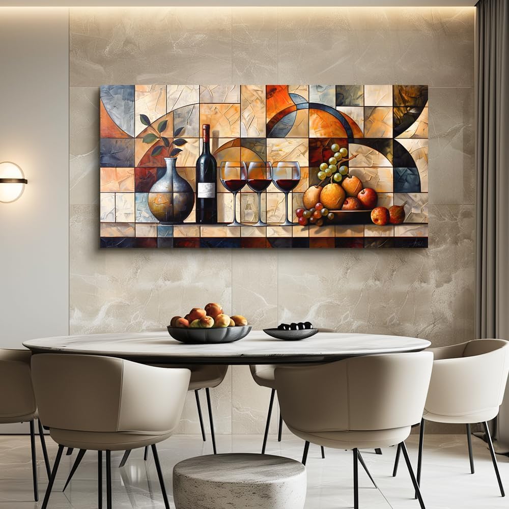 PHAOHUAXM Large Canvas Wall Art For Living Room Office Restaurant Wall Decor For Bedroom Abstract Wine Glass Oil painting Framed Decor Printing Artwork Farmhouse Home Decor Mural Aesthetics 30'X60'