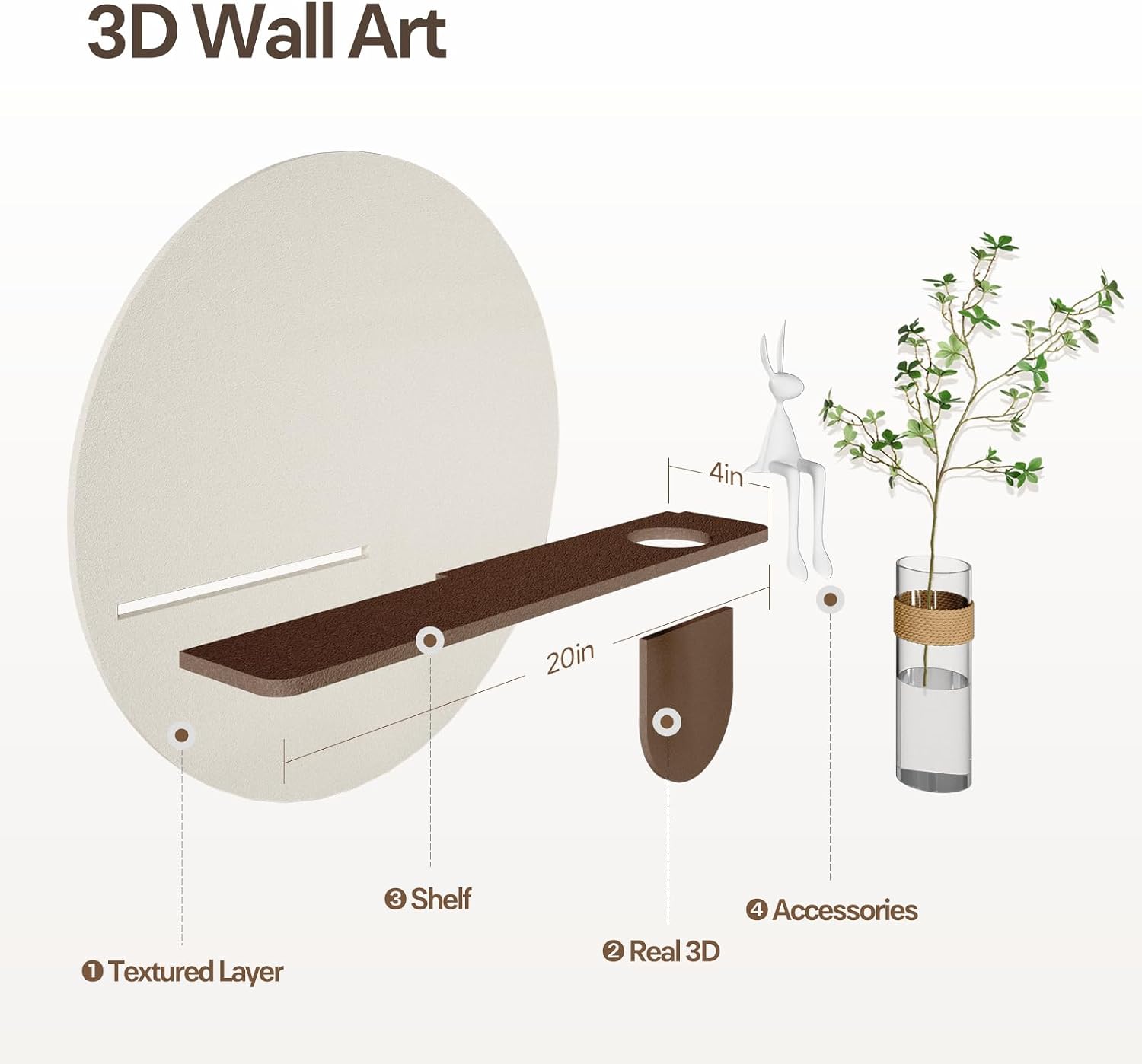 3D Textured Neutral Round Wall Art with Vase, Modern Minimalist Painting Artwork for Walls, Cream Geometric Circle Picture Wall Decor for Living Room, Hallway, Dining Room, Bedroom, Office, 24x31 Inch