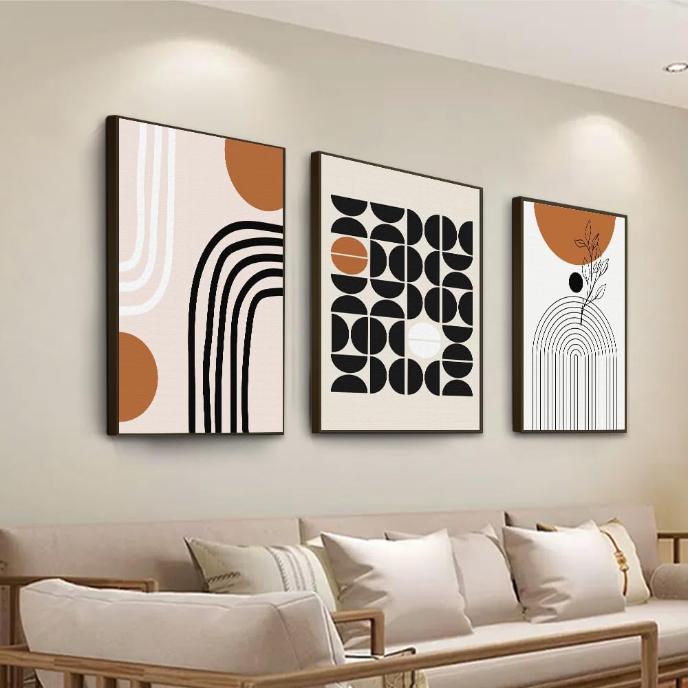 QKF Large Canvas Wall Art With Framed For Living Room Modern Abstract Home Decoration Painting Bohemian wall Decor Bedrooms Offices artwork 3 piece Set 20' X 28'
