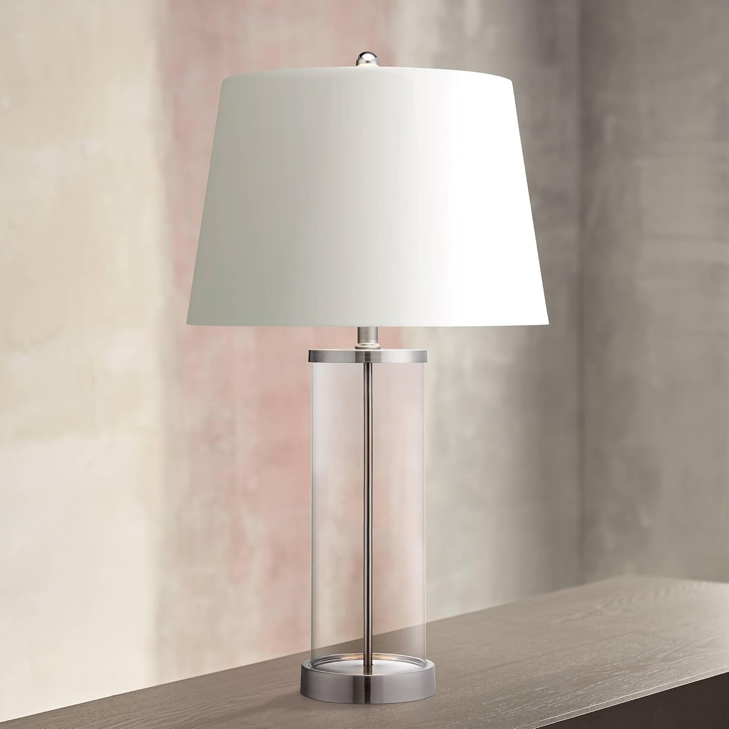 360 Lighting Modern Coastal Style Table Lamps 26' High Set of 2 Fillable Clear Glass Steel Metal White Empire Fabric Shade for Living Room Bedroom Beach House Bedside Nightstand Home Office