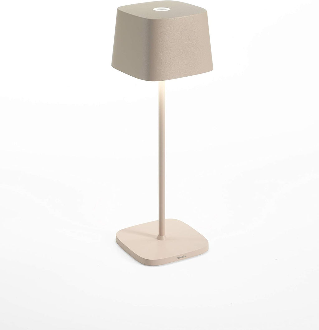 Zafferano, Ofelia Pro Lamp, Rechargeable Cordless Table Lamp with Touch Controls, Suitable for Indoor and Outdoor, Dimmer, 2700-3000 K, Height 12 Inches, Sand Color
