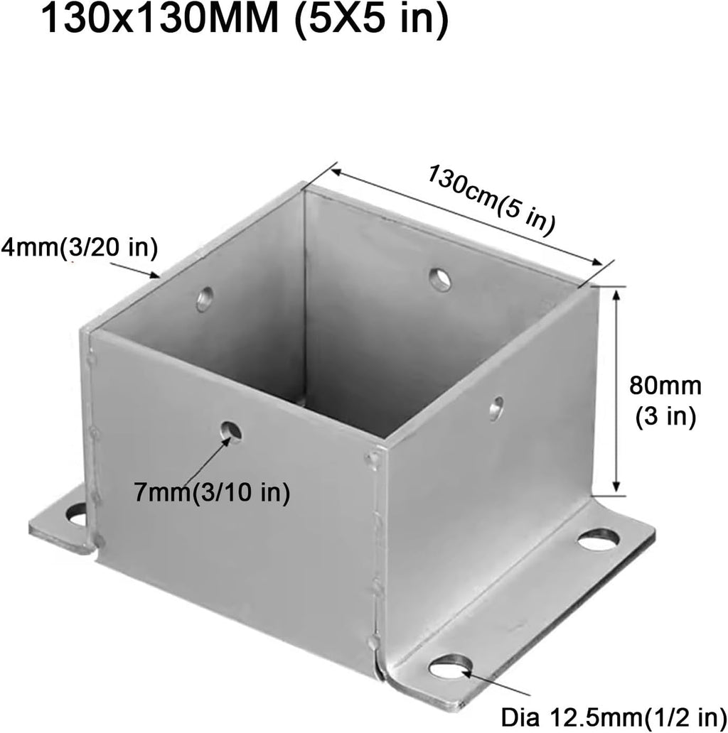 Square Post Flange Base Floor Post Flange 2x2 3x3 4x4 5x5 6x6 7x7 8x8in Pergola Fence Hardware Kit with Screws Fitting Metal Fence Post Support for Concrete Wood Deck Mailbox(130x130 mm(5x5 in))