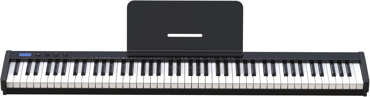 NikoMaku Semi-weighted 88 Keys Piano Keyboard Compact Portable Digital Piano Set for Beginners with Stand, Carrying Case, Sustain Pedal, Headphones, SWAN-S Black