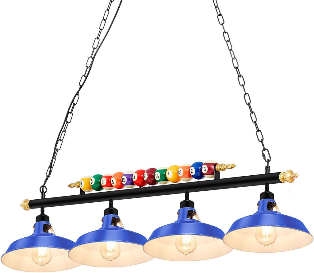 Rossesay Adjustable Pool Table Lights for 7'-8' Billiard Light Hanging Pool Table Fixture Lighting Pendant Lamp with Metal Shades for Game Rooms (Bulb Not Included)(Blue,4 Lights)