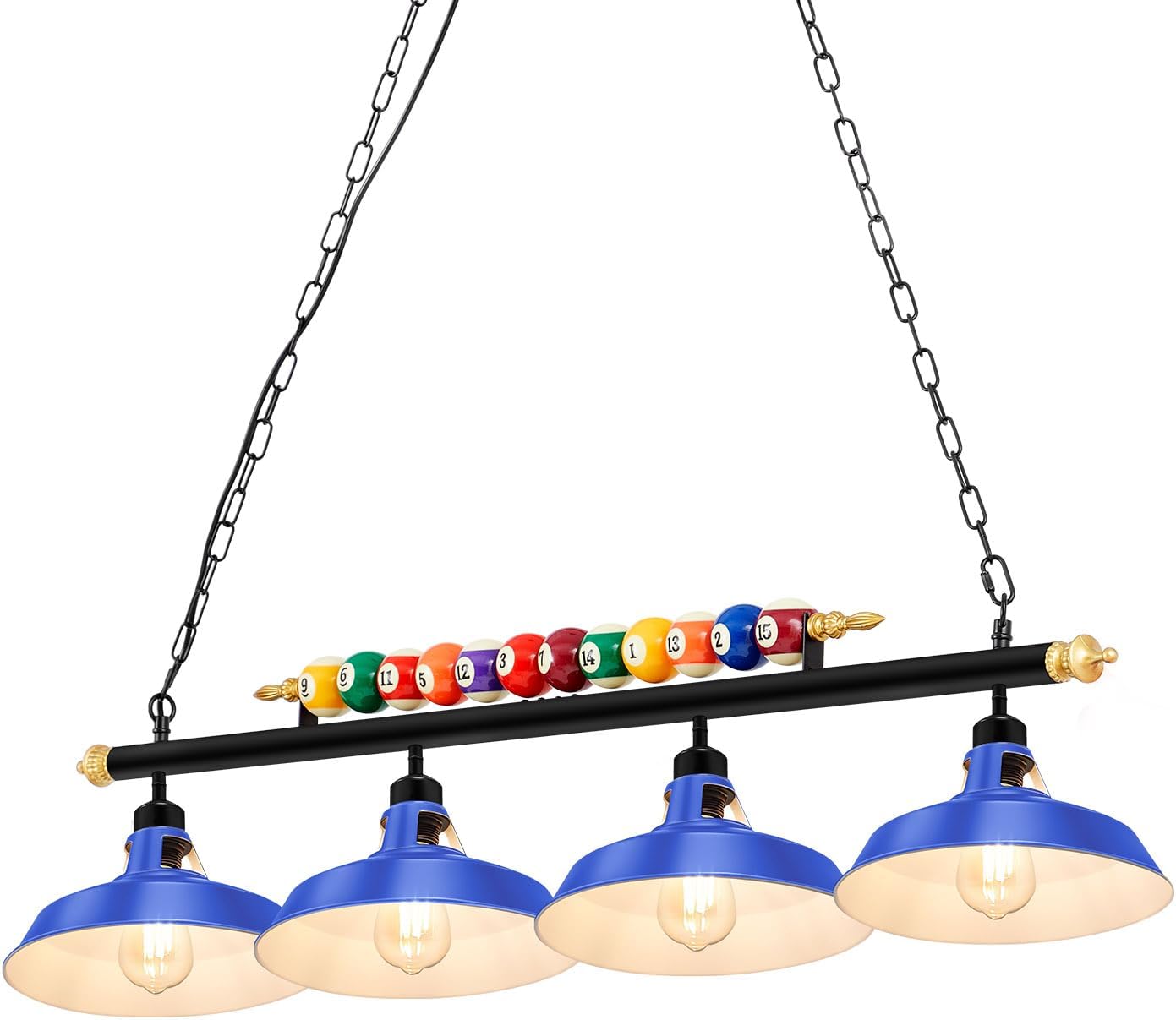 Rossesay Adjustable Pool Table Lights for 7'-8' Billiard Light Hanging Pool Table Fixture Lighting Pendant Lamp with Metal Shades for Game Rooms (Bulb Not Included)(Blue,4 Lights)