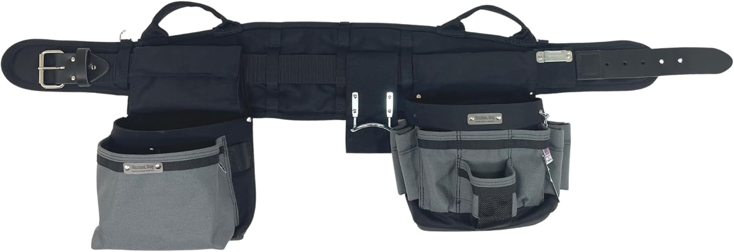 BOULDER BAG Ultimate Electrician's MAX Combo with Comfort Back Support Tool Belt, Leather Belt Buckle, Heavy Duty, Silver, (Extra-Large 37-42 Inch Waist), Made in USA