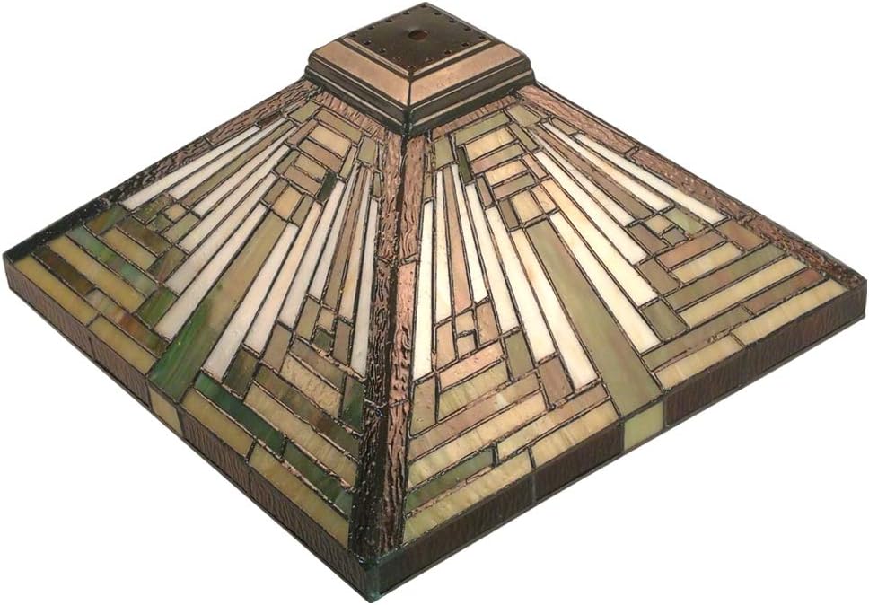 Premium Tiffany Lamp Shade, Mission Lampshades, Stained Glass Square Lampshade, 14 Inches Wide, Lampshade for Table Lamp