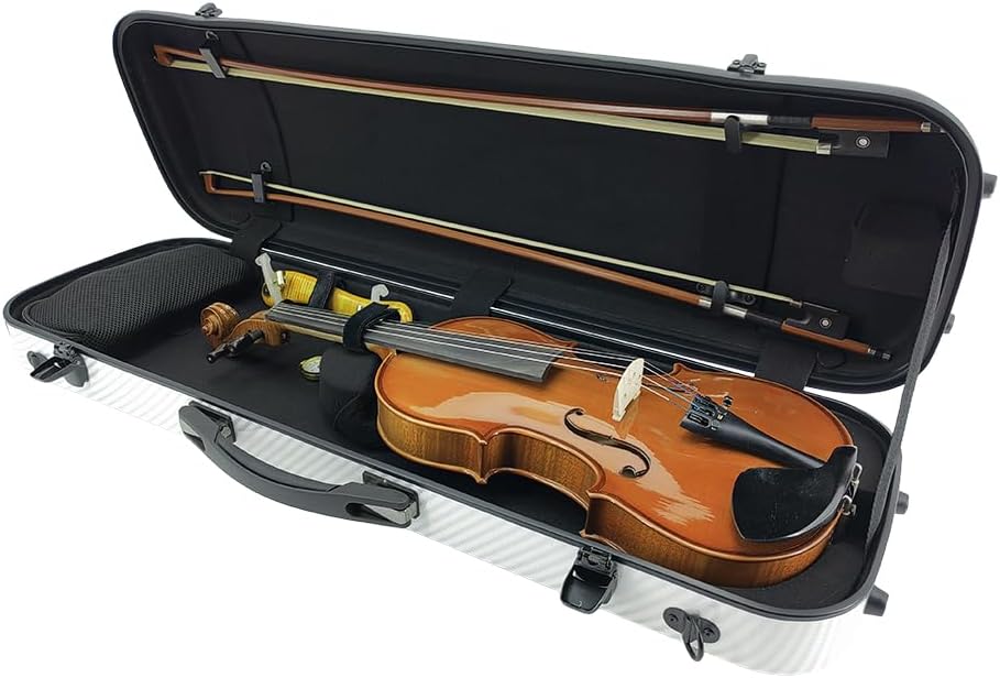 Violin Case 4/4 Full Size Carbon Fiber Material Includes Music Sheet Bag and Strap Lightweight Violin Case Ideal for Travel (White)