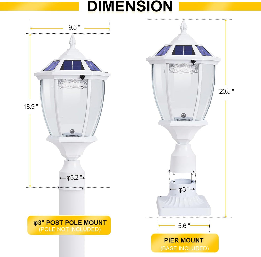 Dusk to Dawn Solar Lamp Post Light with Waterproof, Oil-Rubbed White Solar Pillar Lights with Clear Glass, Aluminum Exterior Pier Lamps for Patio Yard Pathway