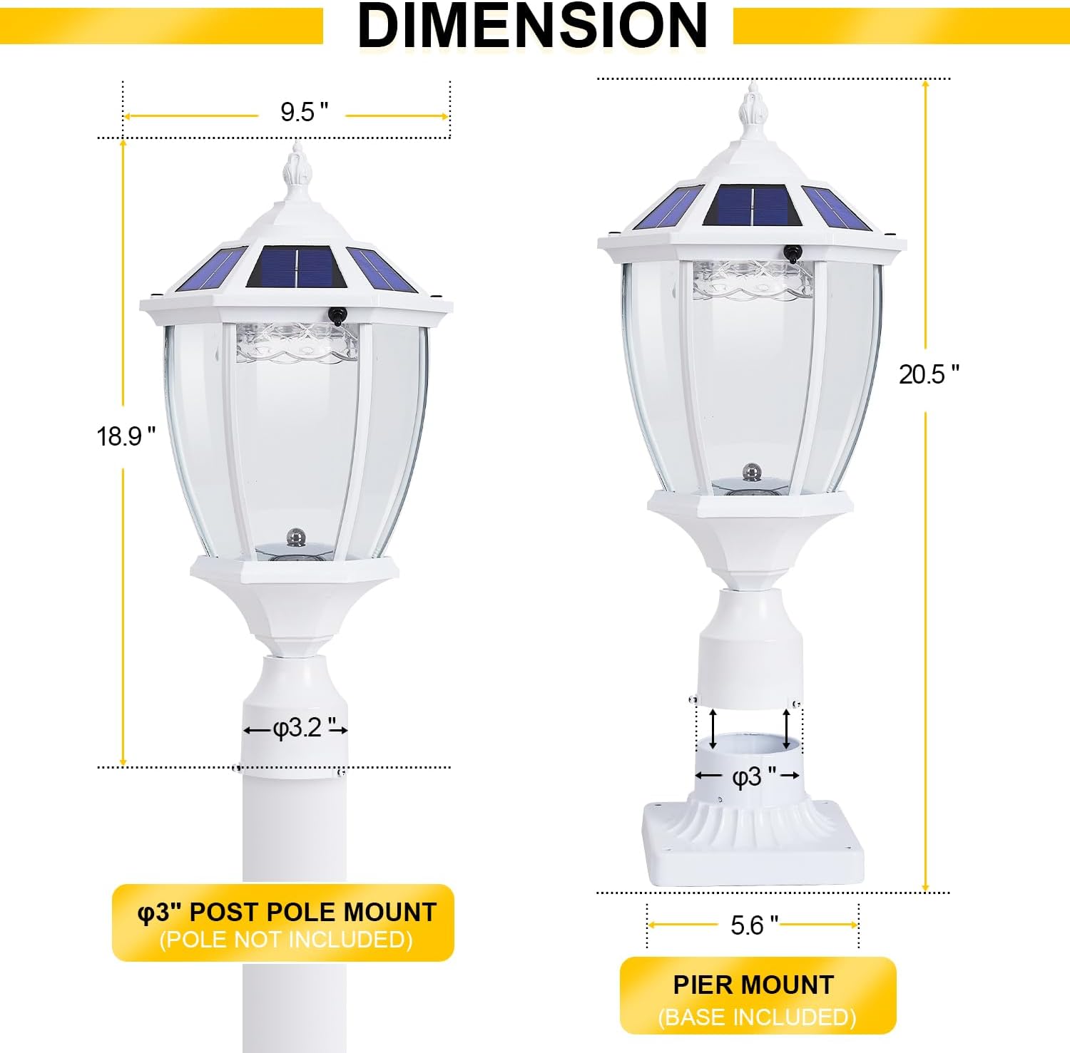 Dusk to Dawn Solar Lamp Post Light with Waterproof, Oil-Rubbed White Solar Pillar Lights with Clear Glass, Aluminum Exterior Pier Lamps for Patio Yard Pathway