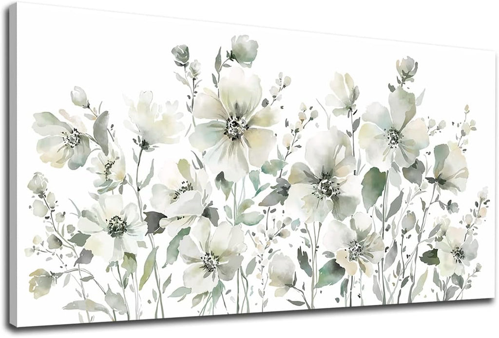 Elegant Flowers Wall Art Abstract Floral Pictures Wall Decor Modern Green Botanical Canvas Painting Flower Blossom Canvas Print Artwork for Living Room Bedroom Office Home Wall Decoration 29' x 58'