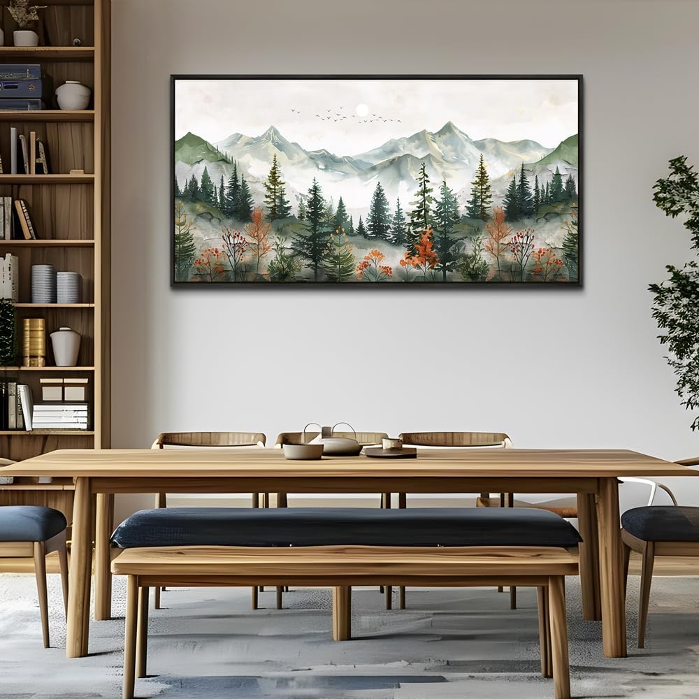 ZUITINGHUA Large Black Framed Wall Decor For Living Room Canvas Wall Art For Office Wall Decorations For Bedroom Forest Mountain Landscape Painting Modern Pictures Artwork Home Decor 24x48 In