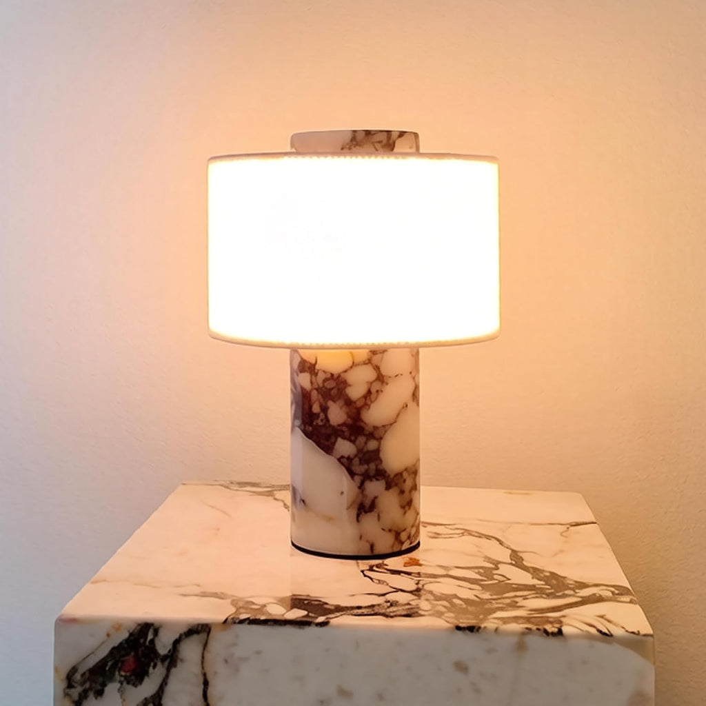 BSOD Marble Table Lamp, Natural Stone Lamps Collection - 10 inch Modern Luxury Design Decorative Light for Entry, Console, Bedroom, Living Room, Counter & Kitchen (Plug-in Calacatta Viola Lamp)