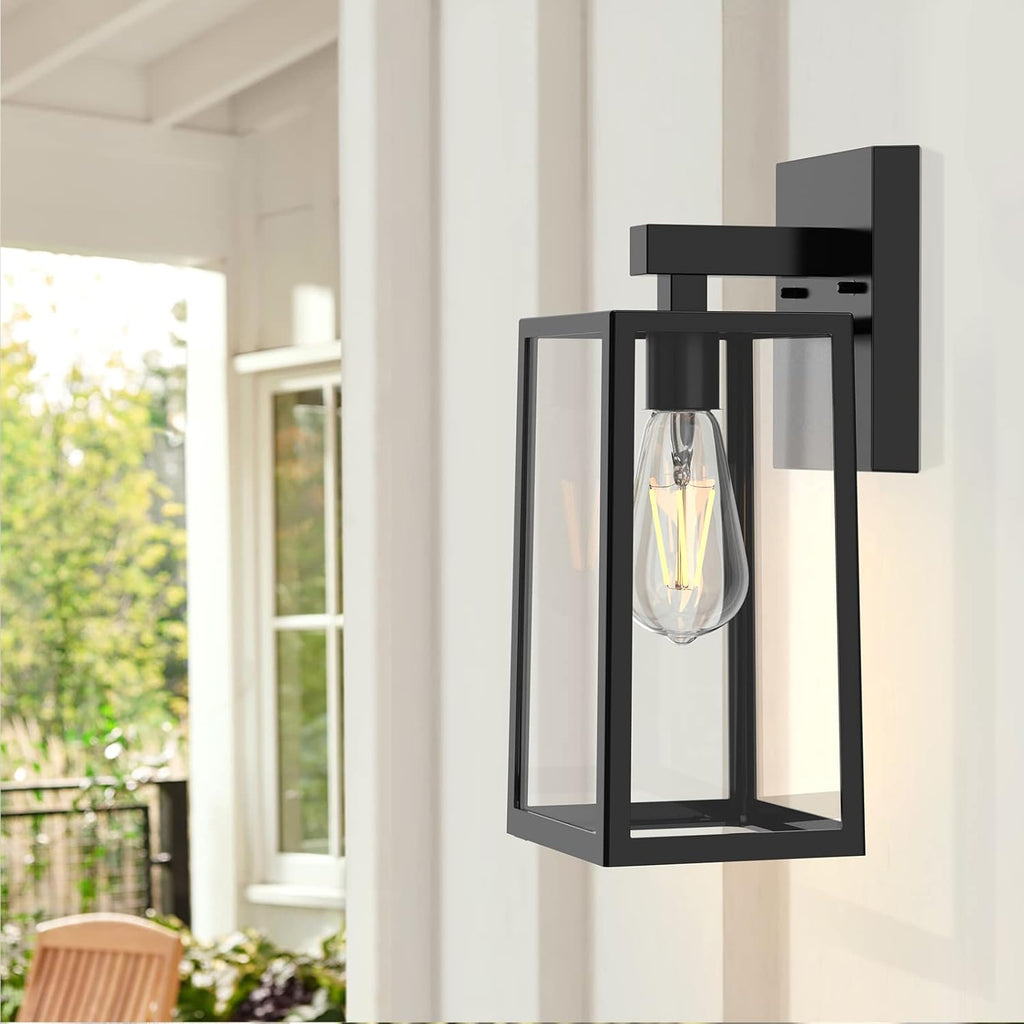 MAXvolador Outdoor Wall Sconce, Large Exterior Waterproof Wall Lantern Light Fixture, Black Porch Lights Glass, Anti-Rust E26 Patio Lighting, 2 Pack