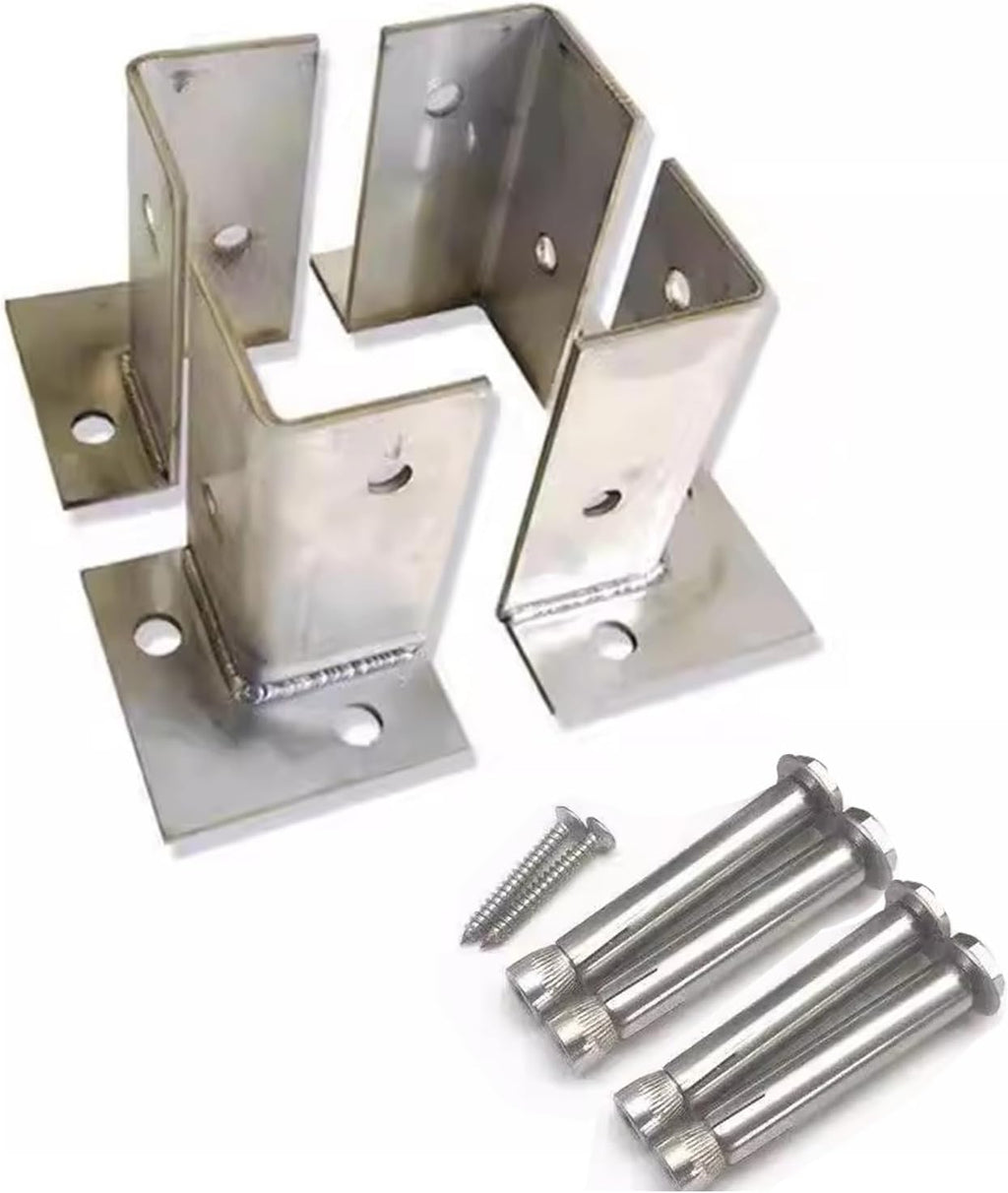 Sturdy Stainless Steel Post Holder Porch Deck Mailbox Garden Railing Concrete Square Metal Anchor Base, Pergola Post Base Kit(4 Pcs)