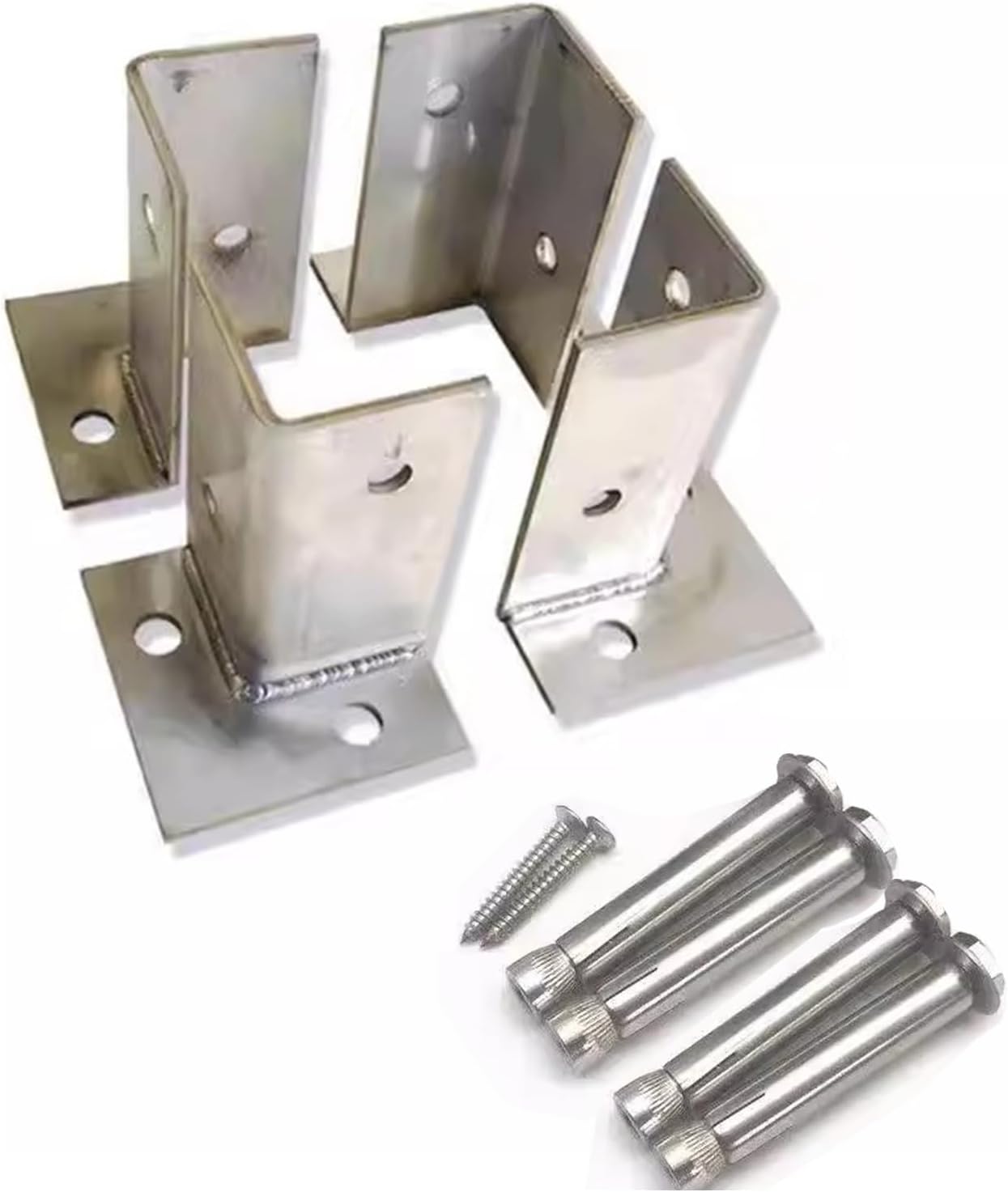 Sturdy Stainless Steel Post Holder Porch Deck Mailbox Garden Railing Concrete Square Metal Anchor Base, Pergola Post Base Kit(4 Pcs)