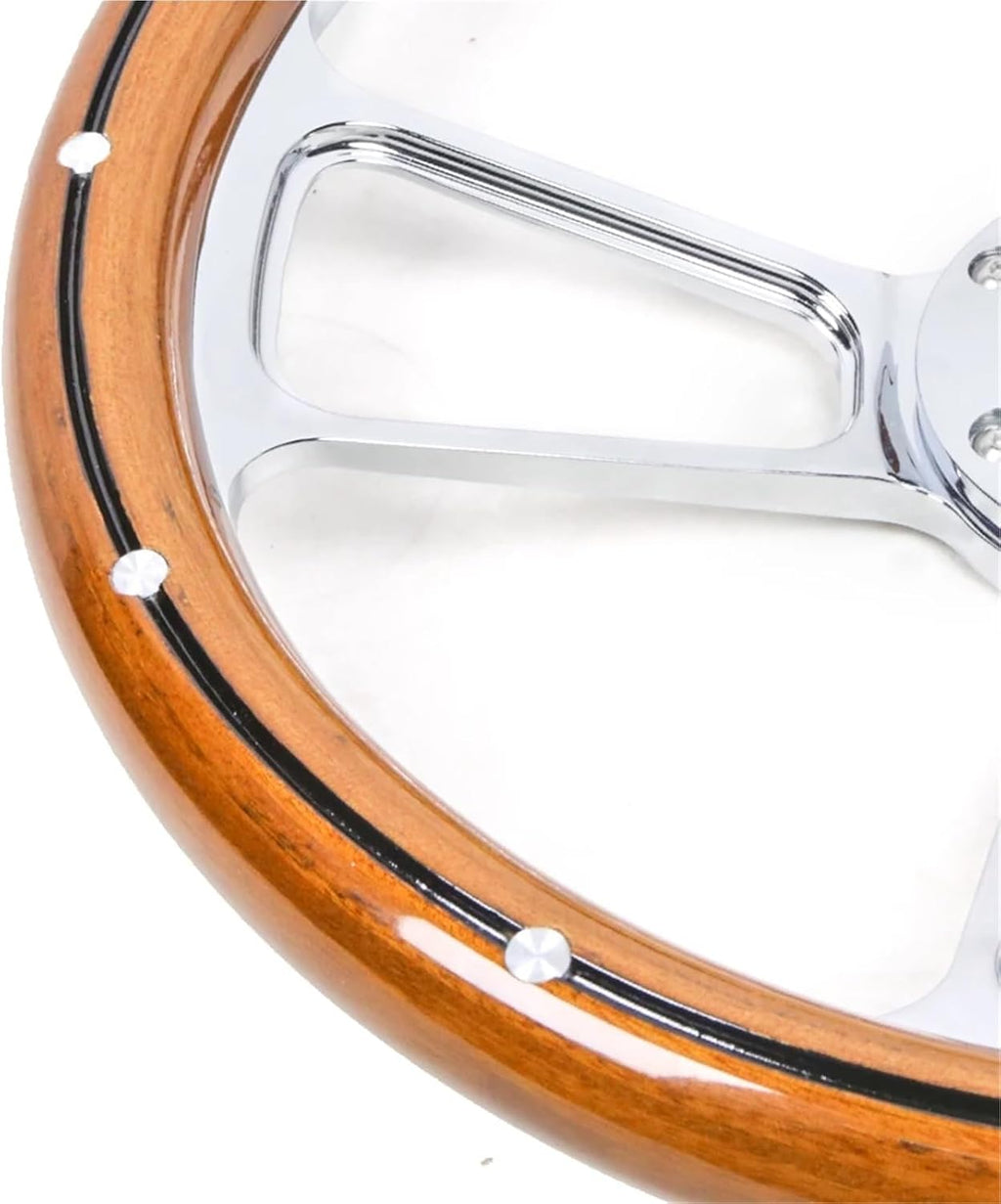 Customization 14' Black Billet Steering Wheel Mahogany Wood Half Wrap Aluminum Rivets(Black)