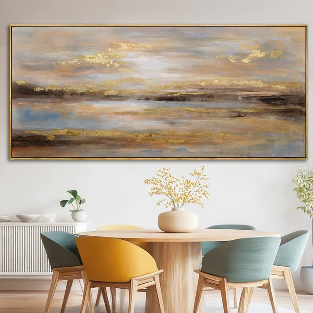 Gold Abstract Wall Decor Modern Artwork for Office Framed Canvas Painting Large Wall Art Bedroom Wall Decor Living Room Print Pictures 32x70 Inch