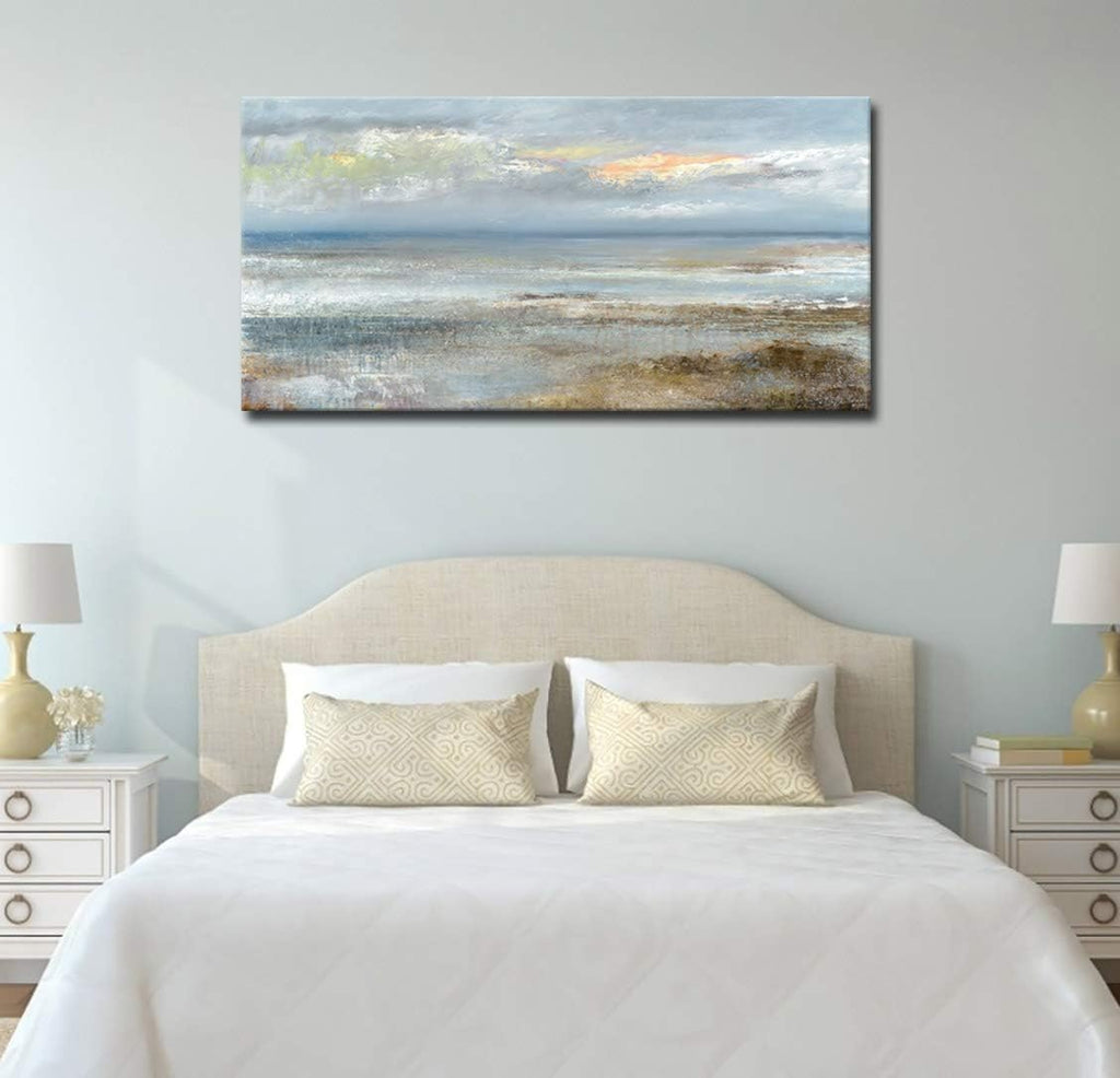 Abstract Wall Art Large Canvas Pictures Modern Blue Ocean Artwork on Canvas Prints Wall Decoration for Living Room Bedroom Bathroom Kitchen Office Home Wall Decor Framed Ready to Hang 29' x 58'