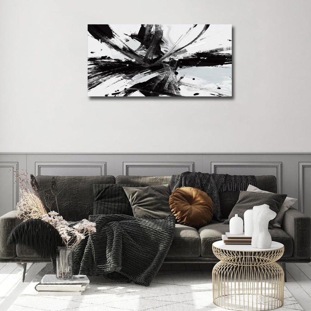 RUIFENGL Black and White Abstract Canvas Prints Wall Art for Office Wall Decor Black & White Graffiti Modern Paintings Artwork Pictures for Living Room Home Decoration Ready to Hang 30'x 60' Xlarge