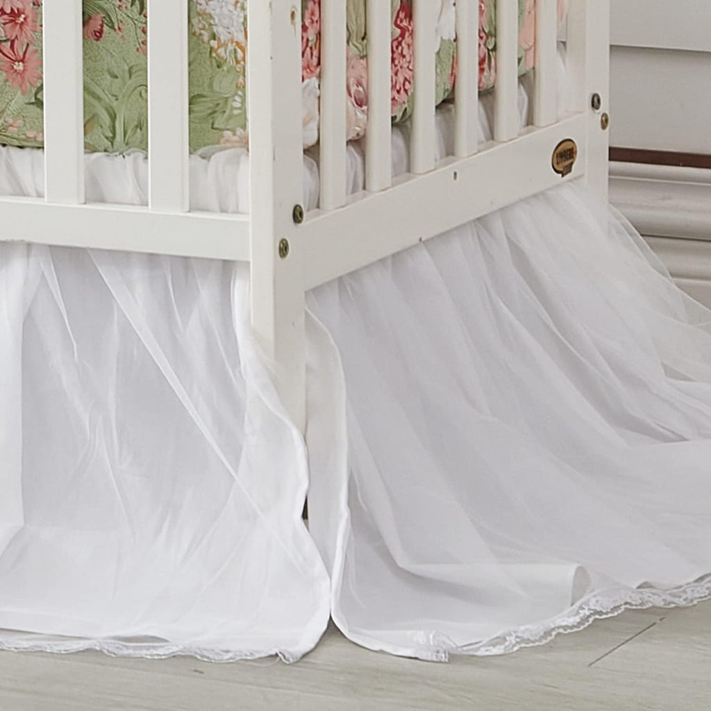 Brandream Crib Bedding Sets for Girls Garden Floral Nursery Set 3-Piece | Ruffled Baby Comforter, Crib Sheet and Tulle Lace Crib Bed Skirt, Green White