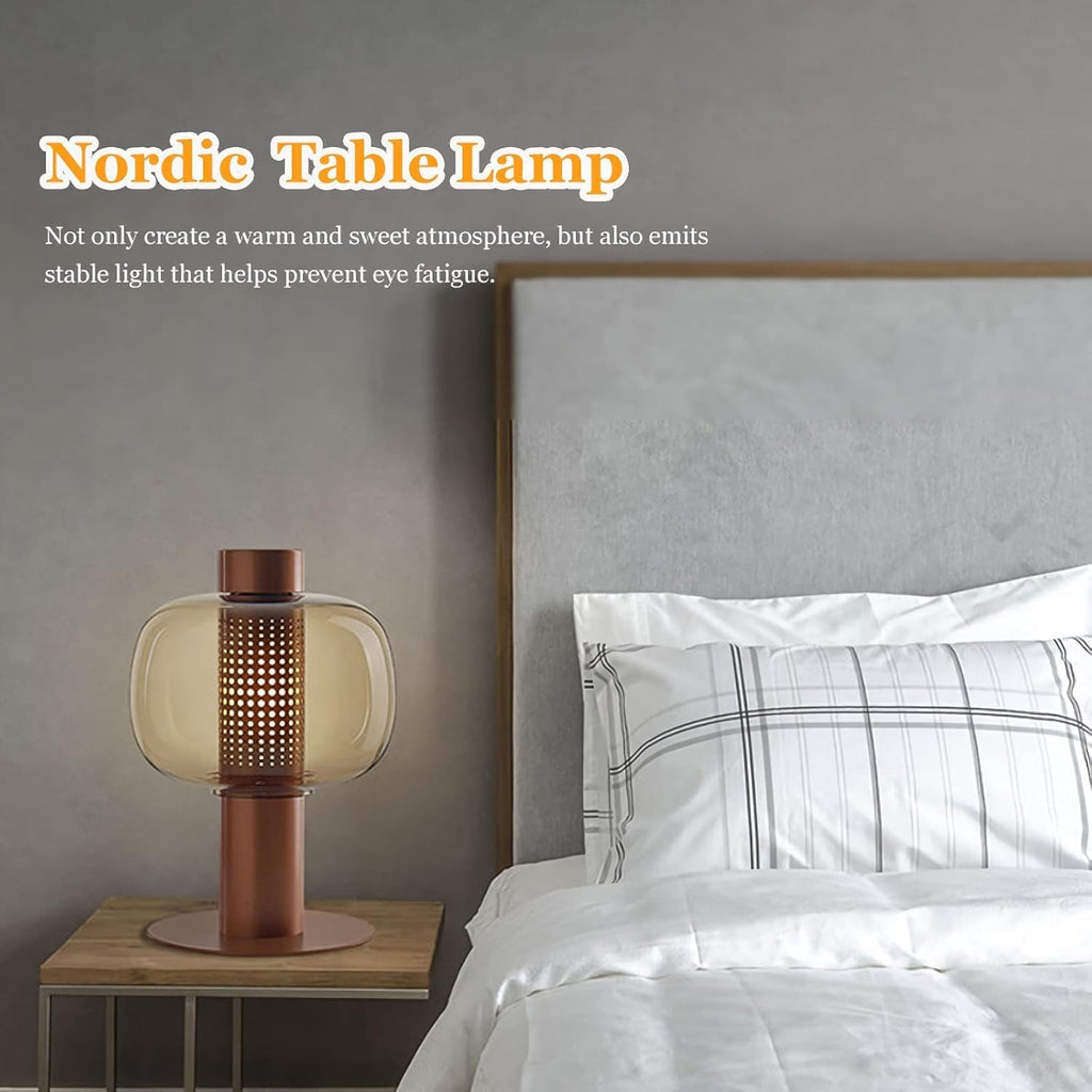 Modern Amber Glass Table Lamp Glass Shade Gold Base Desk Lamp Minimalist Design Living Room Bedroom Office Coffee Shop Dimmable LED Light Decor Ambient Lighting