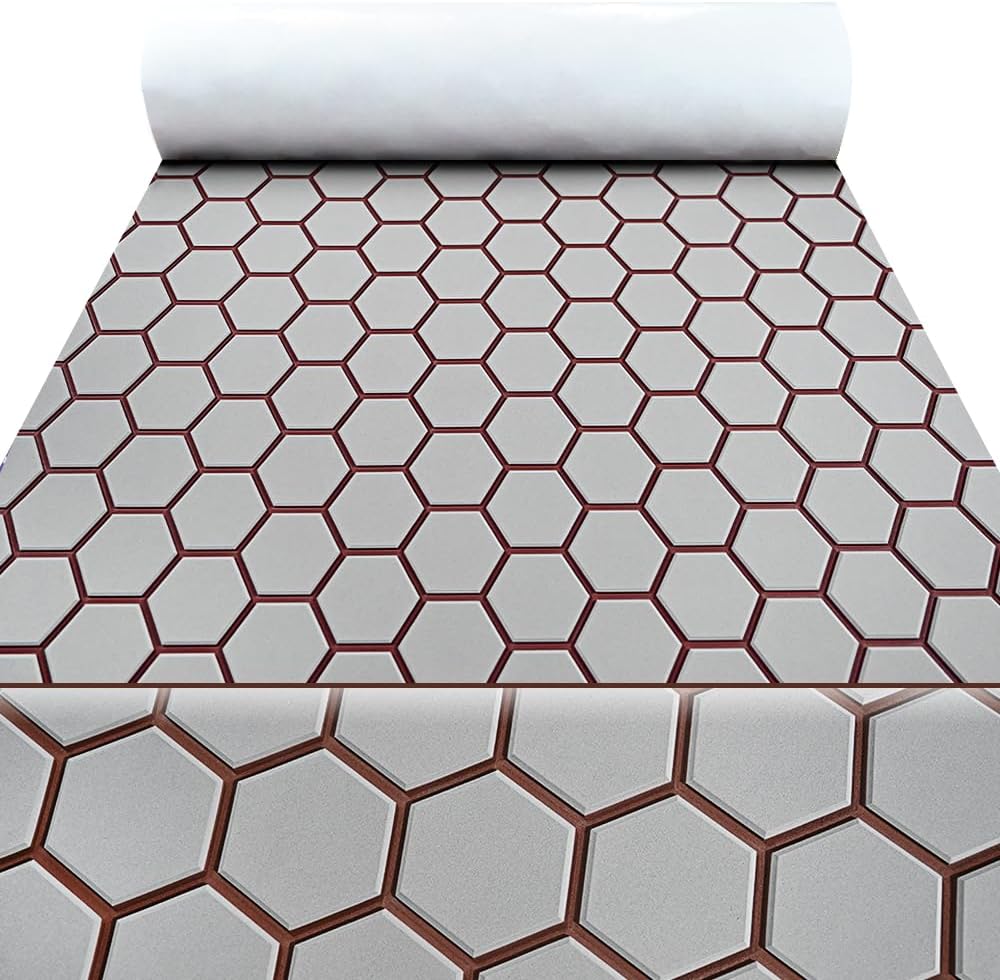 43.31' /37.7' New Hexagon EVA Self-Adhesive Boat Flooring and Decorative Fish for Yacht Pool Boat Flooring Sheet Thick Non-Skid mat