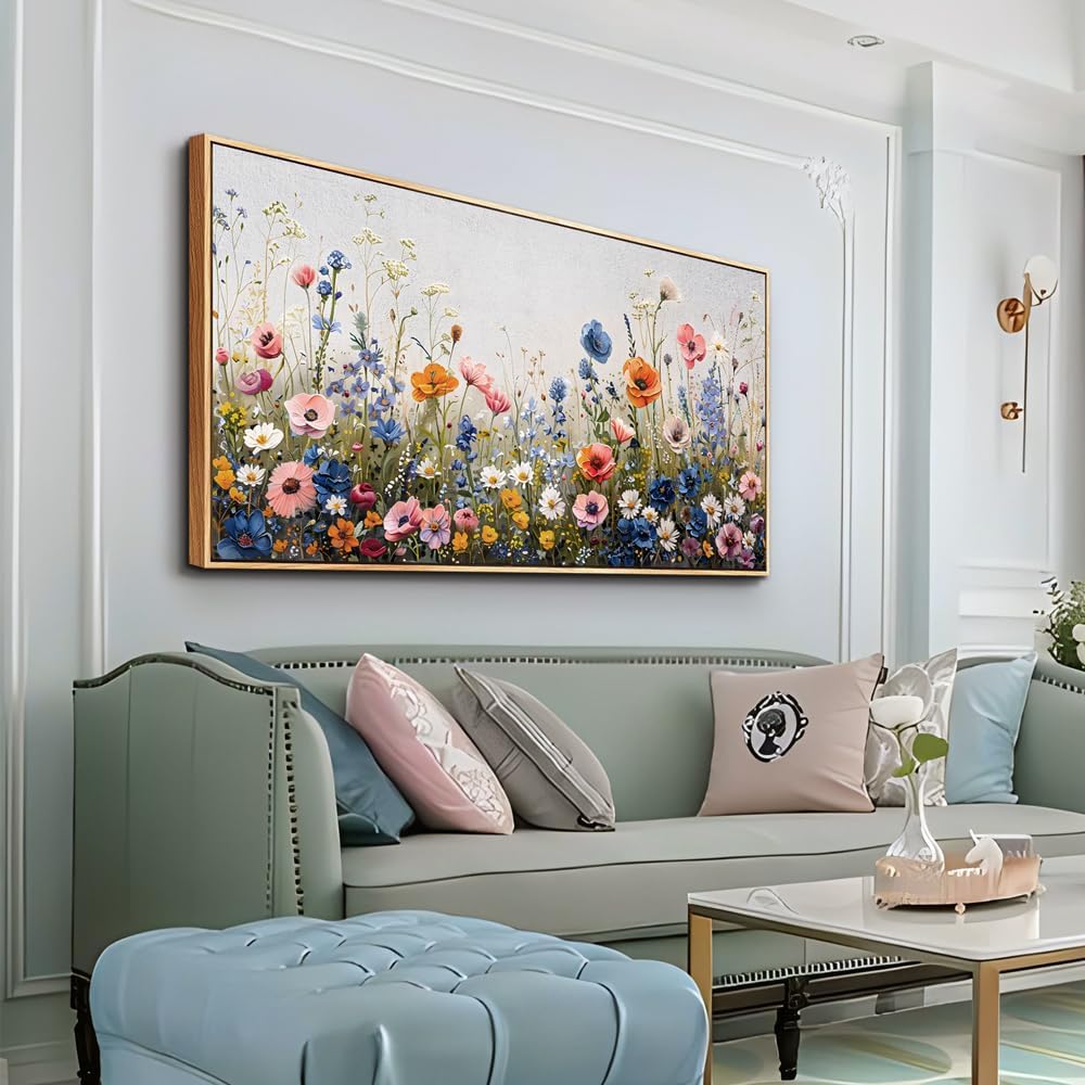 Wapluam Large Framed Canvas Wall Art For Living Room & Bedroom - Abstract Flowers Wall Painting - Modern Home Decor - Wood Framed 30' x 60'