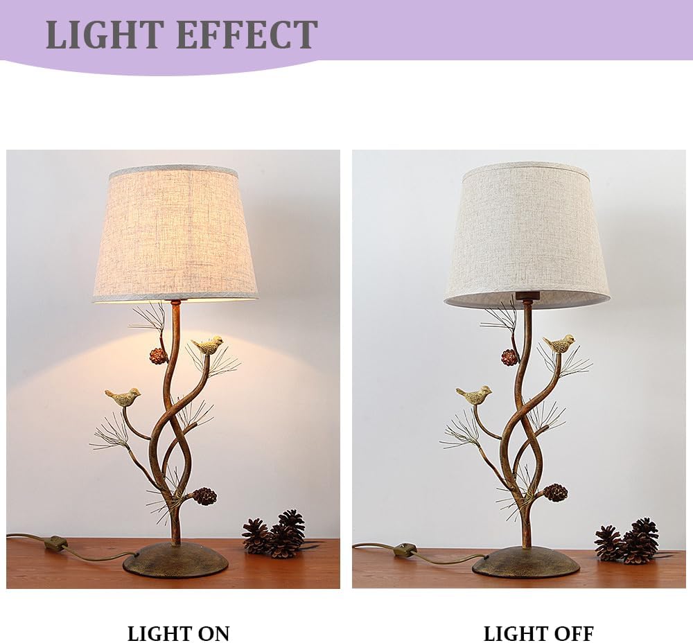 Meefad Classy Bird Table Lamp, Cute Bedside Lamps with Linen Shade, Metal Nightstand Lamp, Branches Decorative Desk Lamp for Bedroom Living Room, Home Office