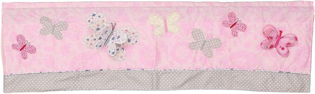 5 PCs Cotton Pink Embroidery Butterfly Nursery Crib Bedding Set Heavy Duty Cotton Butterfly Themed Baby Girl Cot Bedding Set Quilt /Fitted Sheet x 2/ Diaper Storage Bag /Window Valance , 28 X 52
