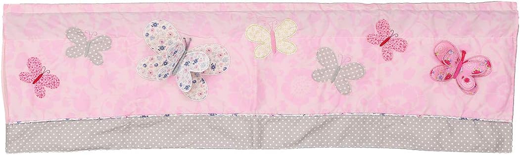 5 PCs Cotton Pink Embroidery Butterfly Nursery Crib Bedding Set Heavy Duty Cotton Butterfly Themed Baby Girl Cot Bedding Set Quilt /Fitted Sheet x 2/ Diaper Storage Bag /Window Valance , 28 X 52