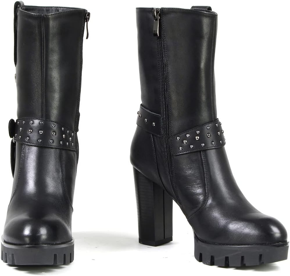 Milwaukee Leather MBL9303 Women's Classic Black Leather Casual Fashion Boots with Block Heel - 6
