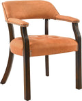 Dining Chairs with Upholstered,Office Desk Chair with Arms and Metal Rivets. PU Boss Captain's Chairs,Classic Accent Stools for Dining Room, Bedroom Brown Legs & Orange NX173-318OR