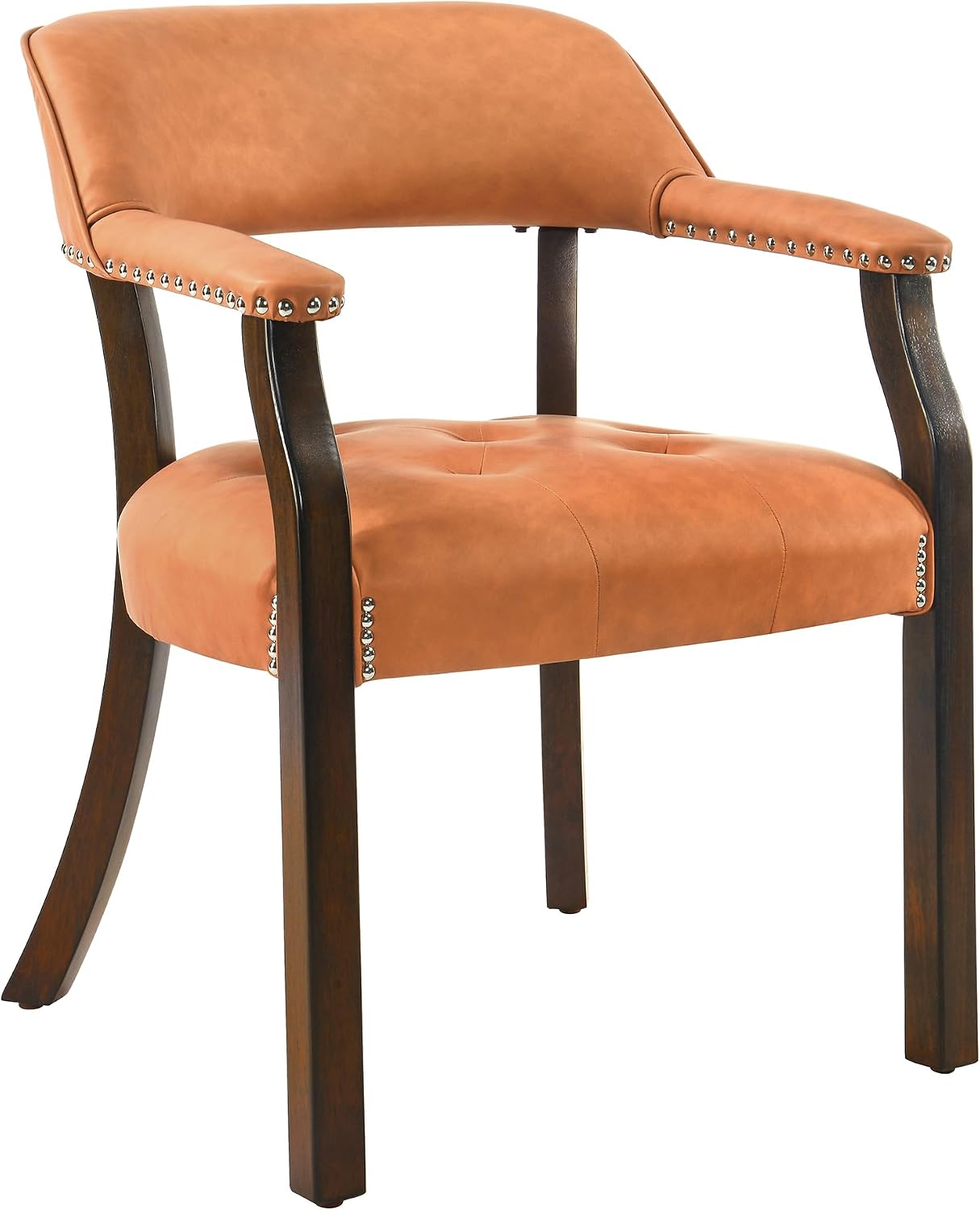 Dining Chairs with Upholstered,Office Desk Chair with Arms and Metal Rivets. PU Boss Captain's Chairs,Classic Accent Stools for Dining Room, Bedroom Brown Legs & Orange NX173-318OR