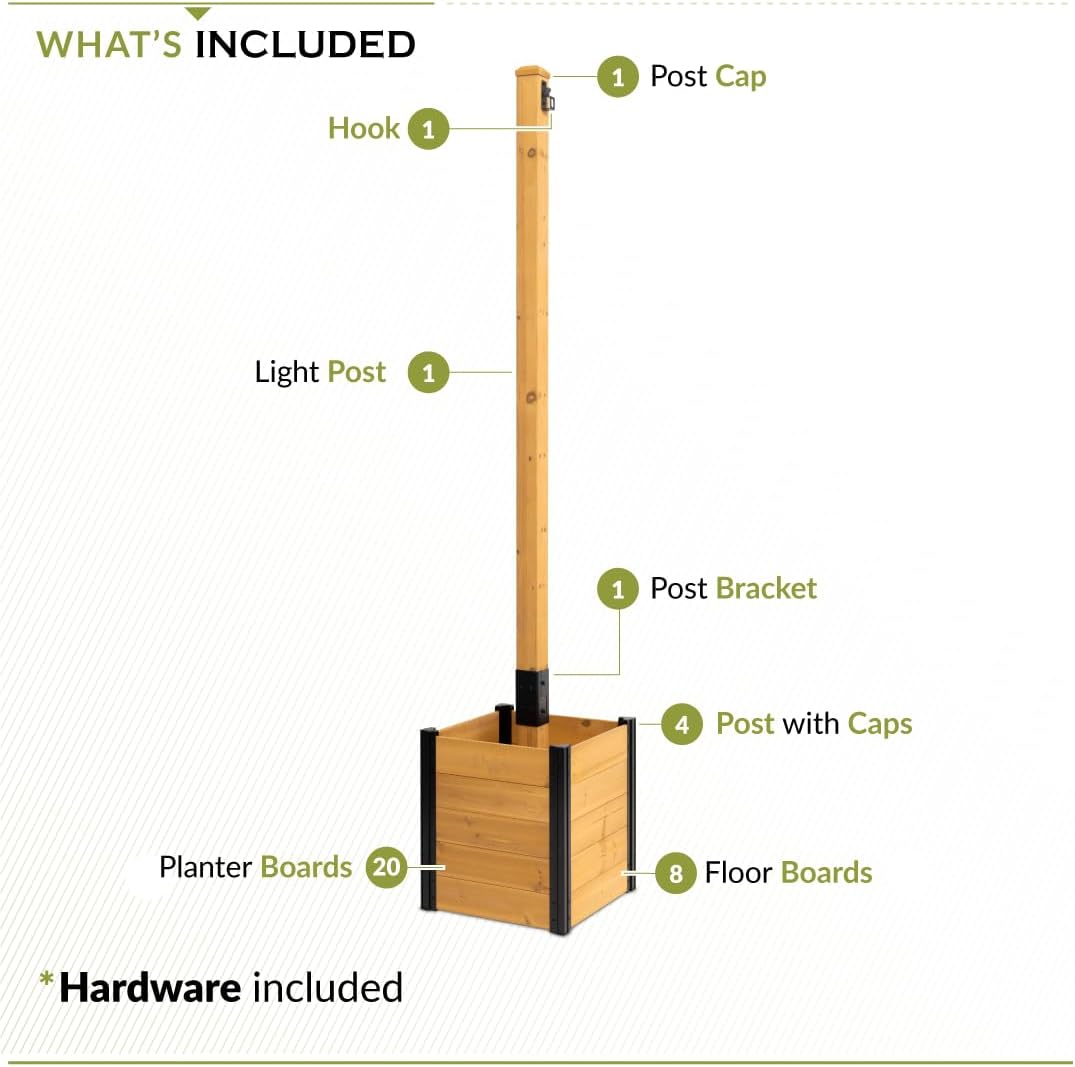 8.5ft H (1 Post w/Planter Box) Freestanding Zippity Concord String Light Post for Outdoor Hanging Lights, Outdoor Lamp Poles for Balcony Illumination, Patio Decor for String Glow, ZP19081